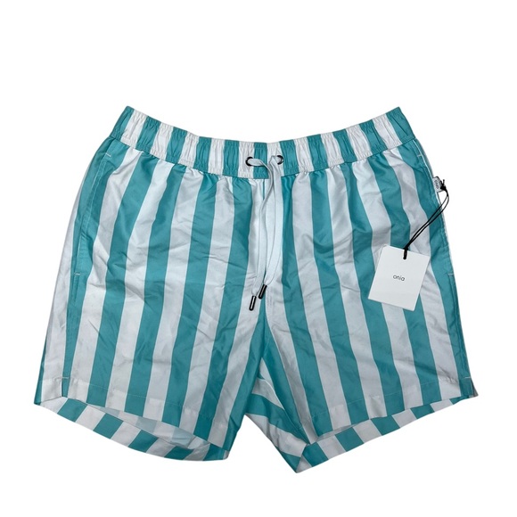 NWT Onia Men's Teal / White Macro Stripe Charles 5